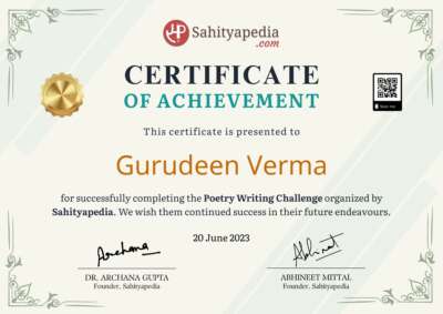 Poetry Writing Challenge Certificate