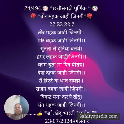 24/494.💐 *छत्तीसगढ़ी पूर्णिका* 💐