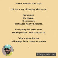 What’s meant to stay, stays.