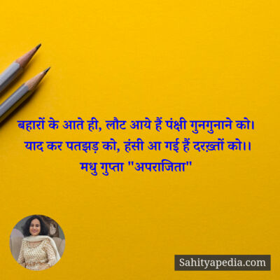 बहारों के आते ही, लौट आये हैं पंक्षी गुनगुनाने को।