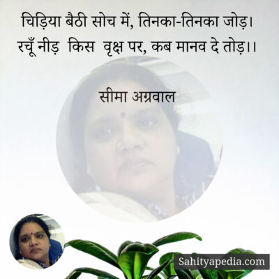 चिड़िया बैठी सोच में, तिनका-तिनका जोड़।