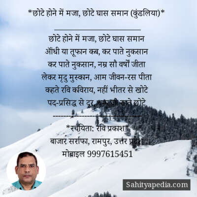 *छोटे होने में मजा, छोटे घास समान (कुंडलिया)*