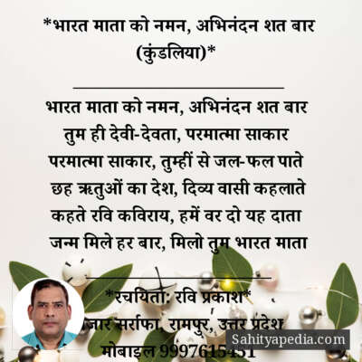 *भारत माता को नमन, अभिनंदन शत बार (कुंडलिया)*