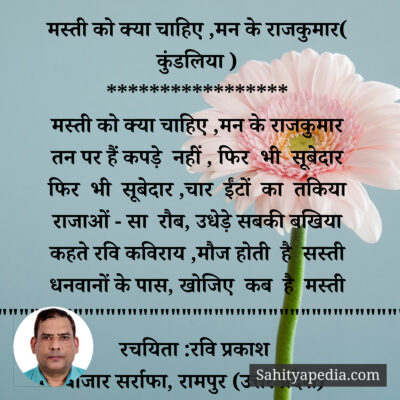 मस्ती को क्या चाहिए ,मन के राजकुमार( कुंडलिया )