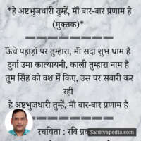 *हे अष्टभुजधारी तुम्हें, मॉं बार-बार प्रणाम है (मुक्तक)*