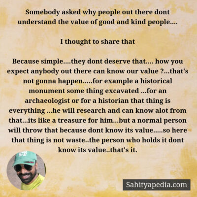 Somebody asked why people out there dont understand the valu