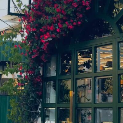 Underneath the bougainvillaea shade, the coffee shop did lie