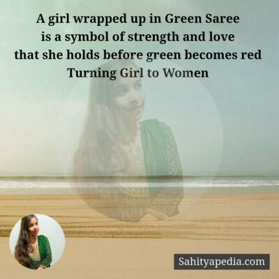 A girl wrapped up in Green Saree